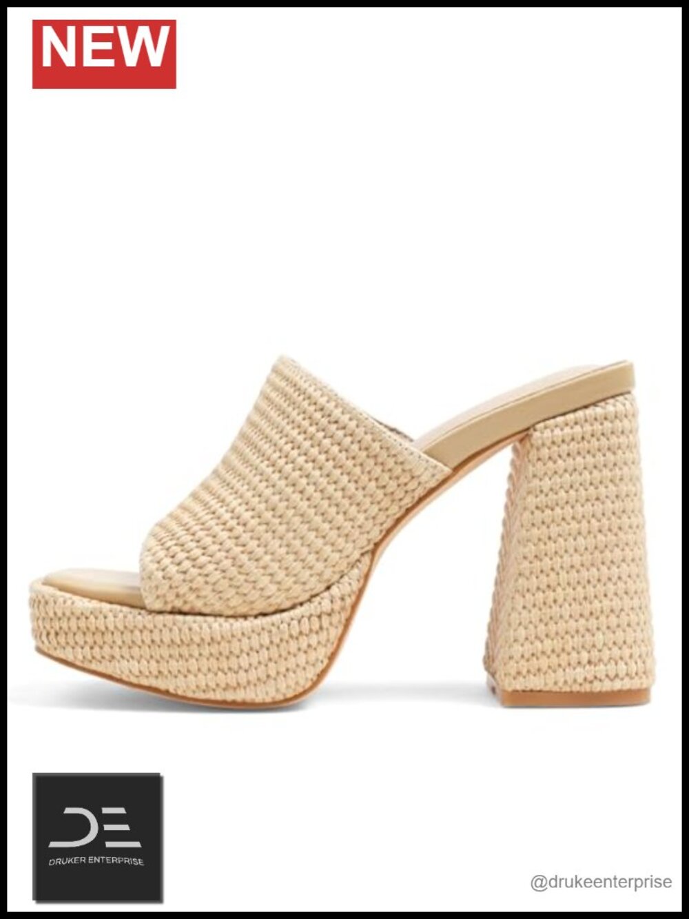 Raffia Woven Platform Heeled Sandals, Chunky Heel Slip On Wedge Mules for Women